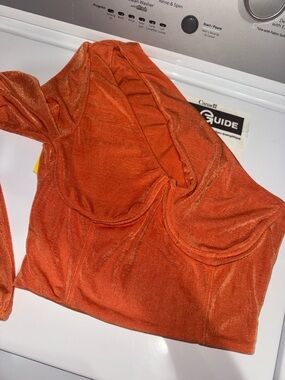 Rust Orange Velvet one shoulder top